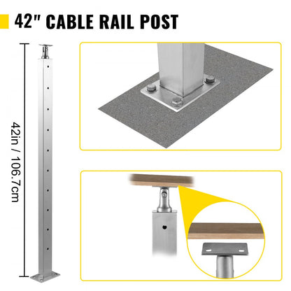 VV-106.7x2.5x5-LGZYKSLIVER - 42" Adjustable Stainless Steel Cable Railing Post