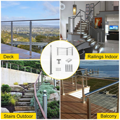 VV-106.7x2.5x5-LGZYKSLIVER - 42" Adjustable Stainless Steel Cable Railing Post