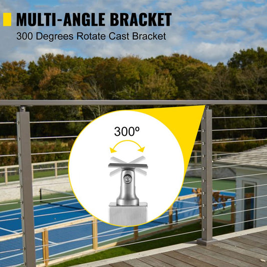 VV-106.7x5x5-LGZWKSLIVER - 42" Stainless Steel Cable Railing Post with Adjustable Bracket