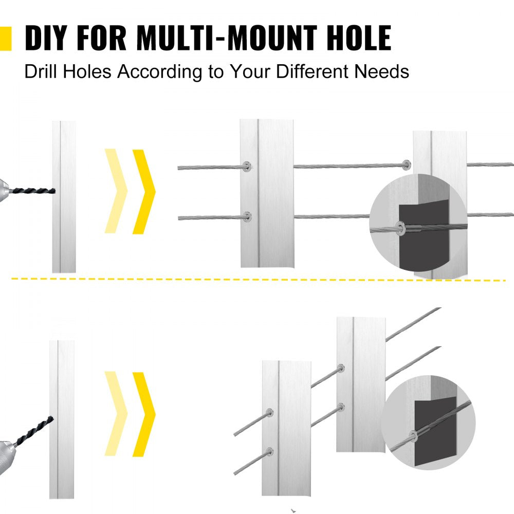 VV-106.7x5x5-LGZWKSLIVER - 42" Stainless Steel Cable Railing Post with Adjustable Bracket