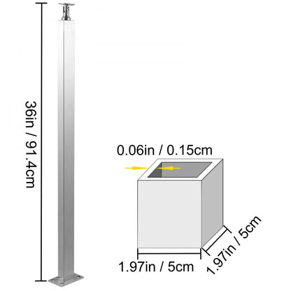 VV-91.4x5x5-LGZWKSLIVER - 36" Adjustable Stainless Steel Cable Railing Post