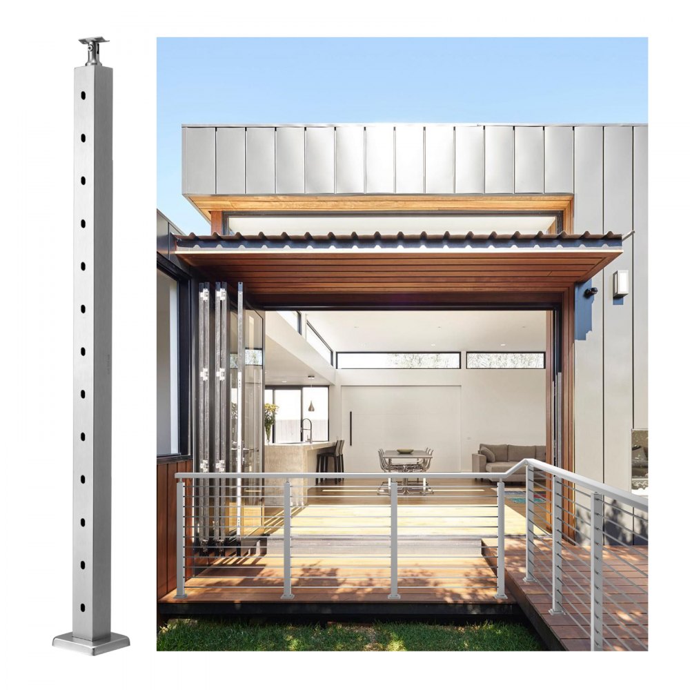 VV-106.7x5x5-LGZYKSLIVER - 42" Stainless Steel Cable Railing Post with Adjustable Bracket