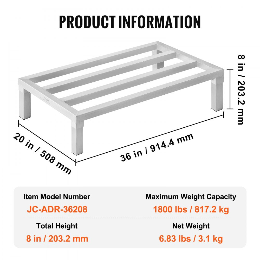 JC-ADR-36208 - Heavy-Duty 36” Aluminum Dunnage Rack, 1800 lbs Capacity