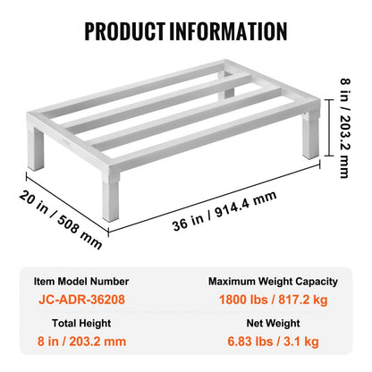 JC-ADR-36208 - Heavy-Duty 36” Aluminum Dunnage Rack, 1800 lbs Capacity