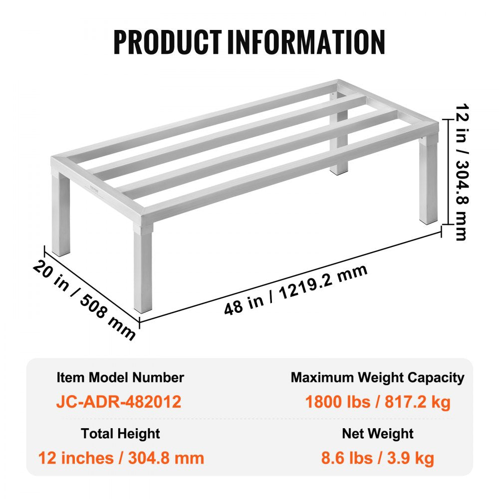 JC-ADR-482012 - 48" Aluminum Dunnage Rack, 1800 lb Capacity, Tool-Free Assembly