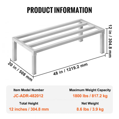 JC-ADR-482012 - 48" Aluminum Dunnage Rack, 1800 lb Capacity, Tool-Free Assembly