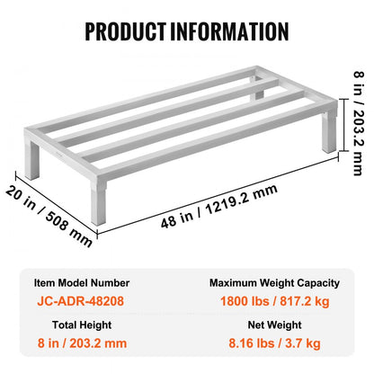 JC-ADR-48208 - 48" Aluminum Dunnage Rack, 1800 lbs Capacity, Tool-Free Assembly