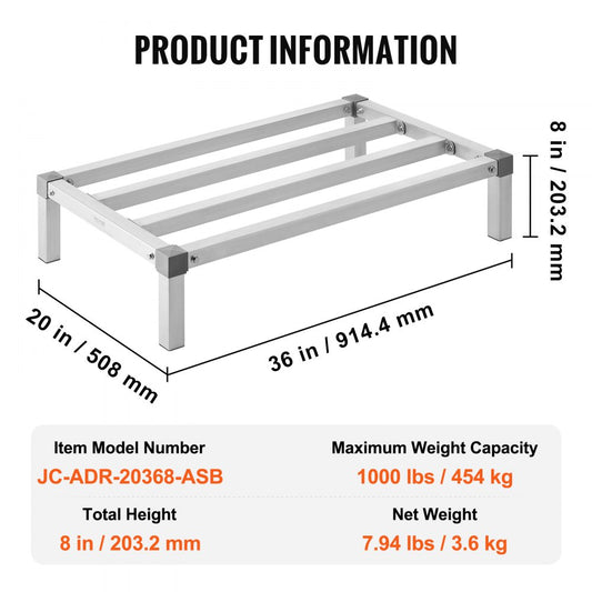 JC-ADR-20368-ASB - Heavy-Duty 36” Aluminum Dunnage Rack, 1000 lbs Capacity
