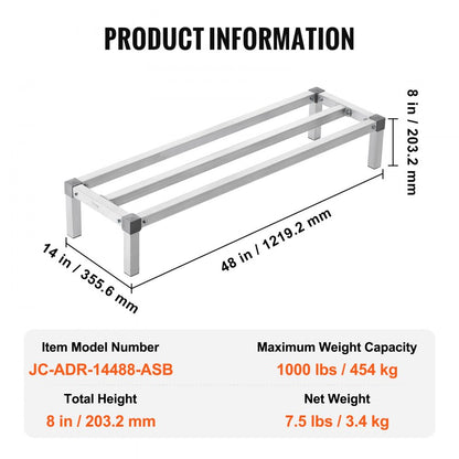 JC-ADR-14488-ASB - Adjustable 48” Aluminum Dunnage Rack, Supports 1000 lbs