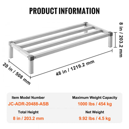 JC-ADR-20488-ASB - 48” Aluminum Dunnage Rack, 1000 lbs Capacity, Rust-Resistant