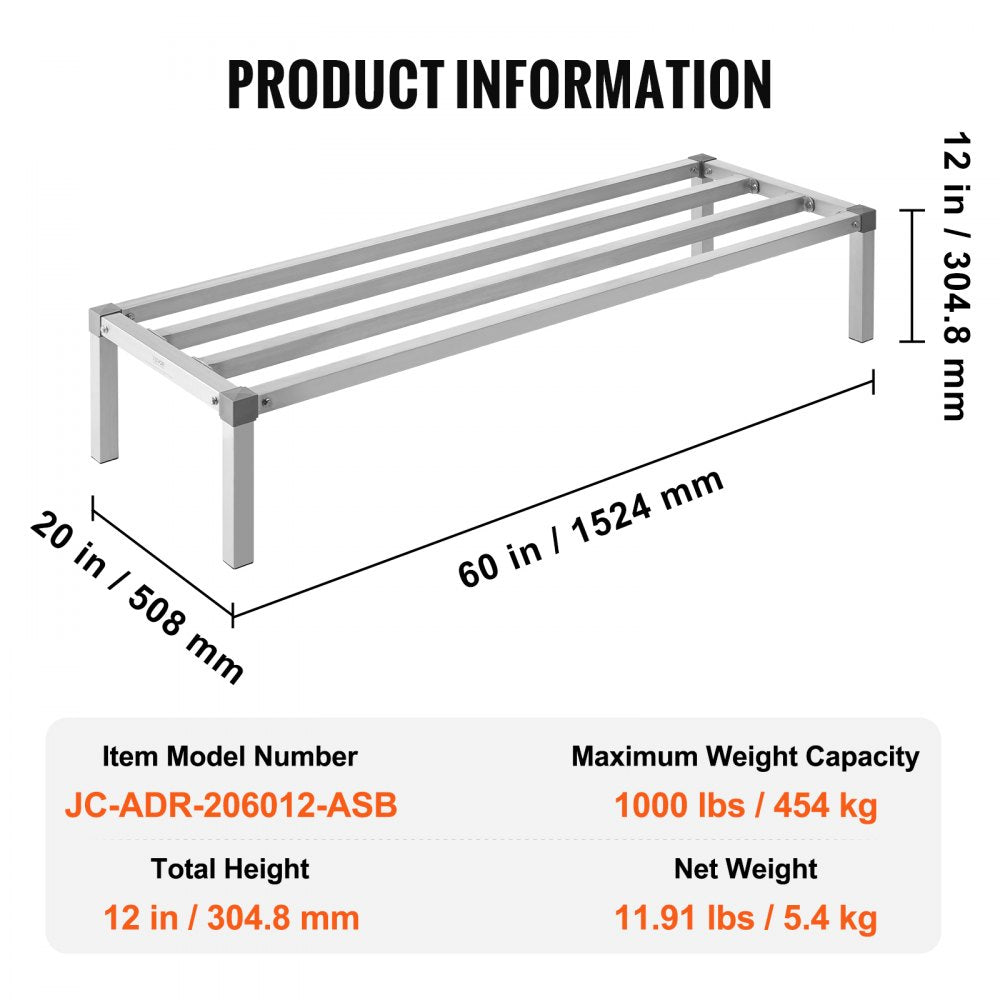 JC-ADR-206012-ASB - VEVOR 60" x 20" Aluminum Dunnage Rack, 1000 lbs Capacity