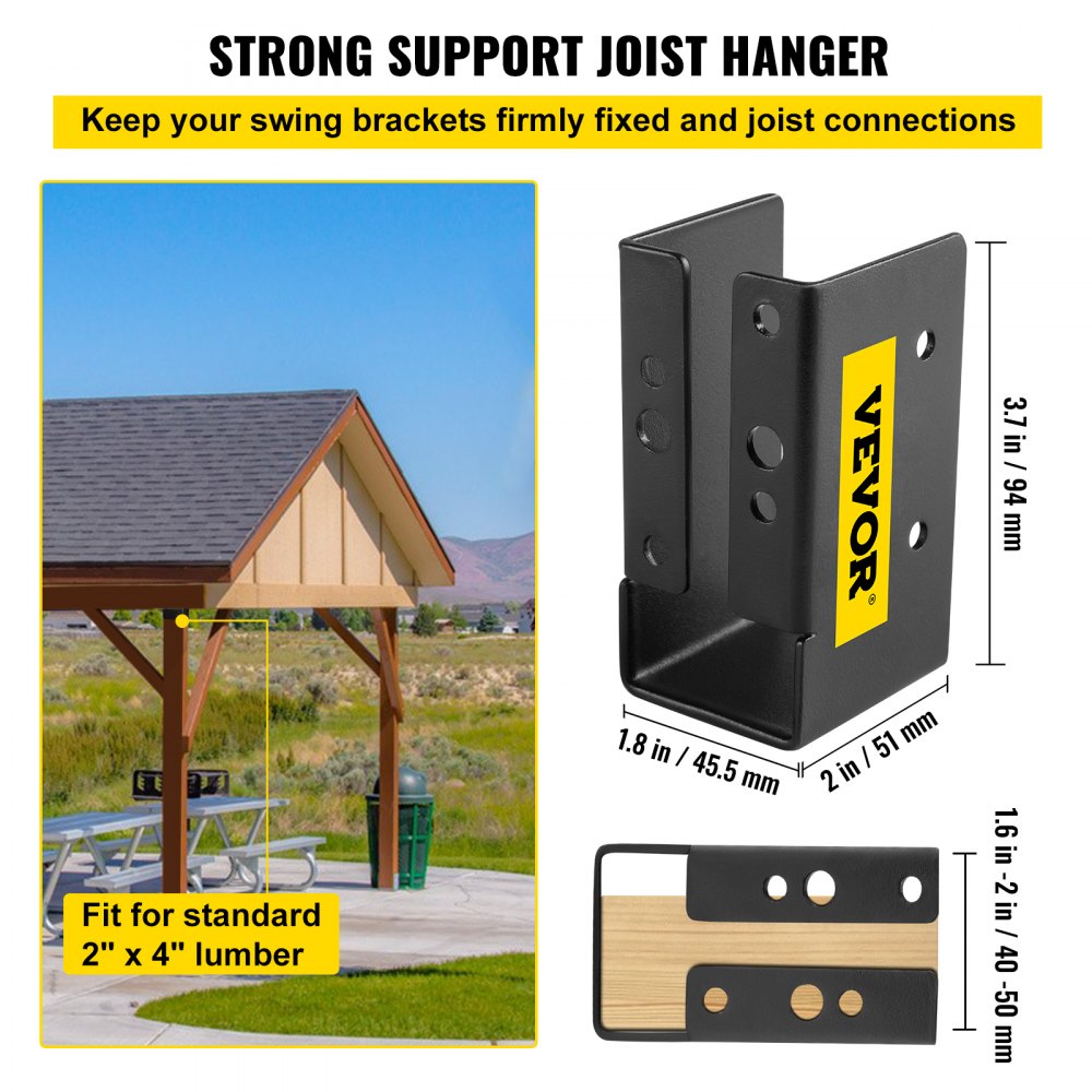 VV-2x4UXLJJH-12PCS - Durable Powder-Coated Joist Hanger for 2"x4" Beams