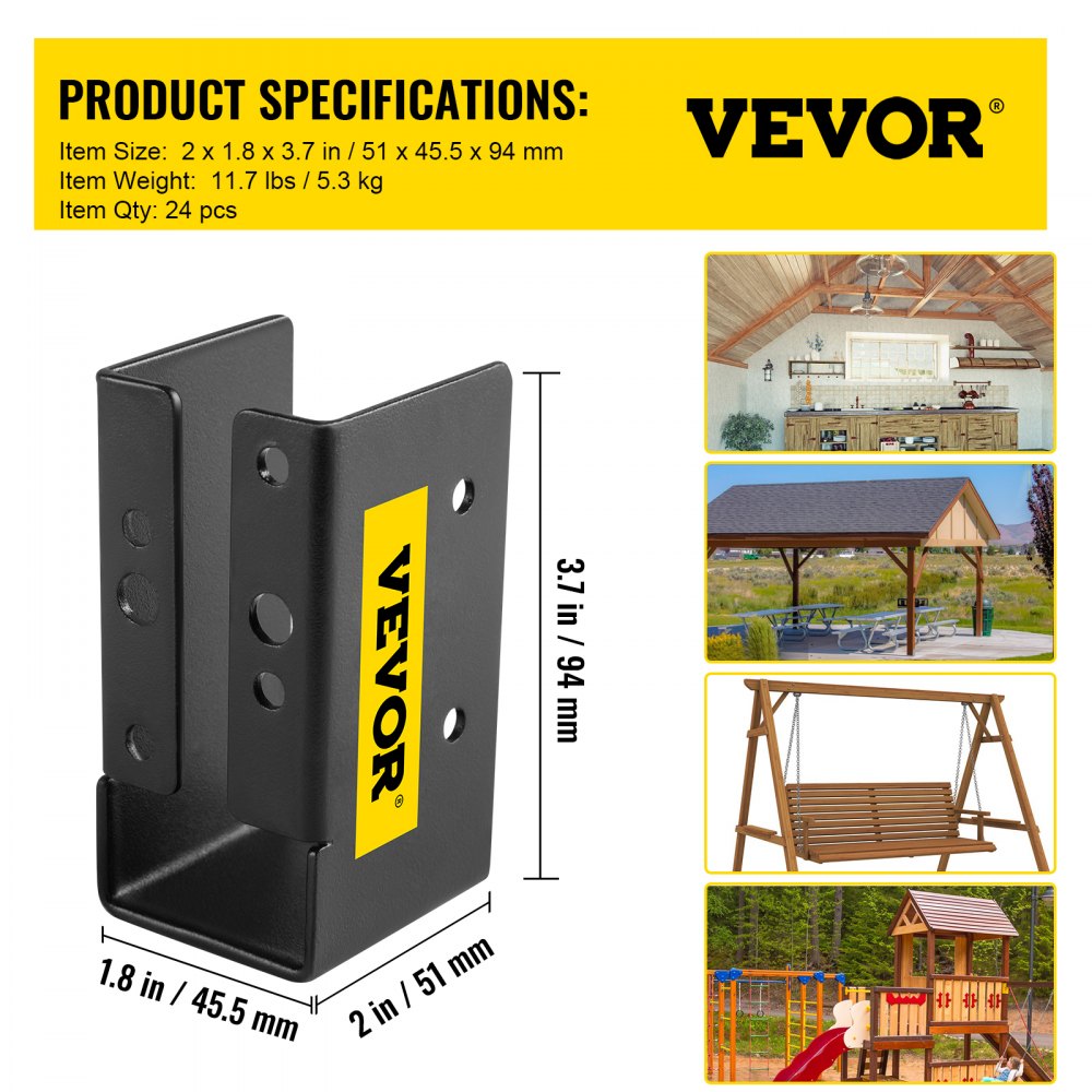 VV-2x4UXLJJH-24PCS - Powder-Coated Steel Joist Hanger for 2" x 4" Beams