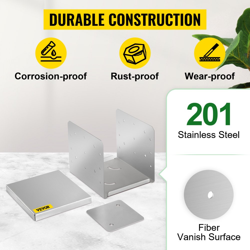 010595375174 - Durable Stainless Steel Post Base Set for 8x8" Posts