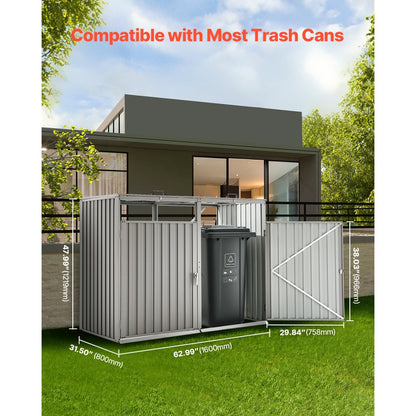 ZY-2X240L-0.23 - Galvanized Steel Trash Can Storage Shed with Locks & Ramp