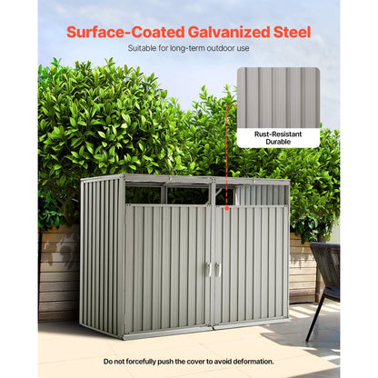 ZY-2X240L-0.23 - Galvanized Steel Trash Can Storage Shed with Locks & Ramp
