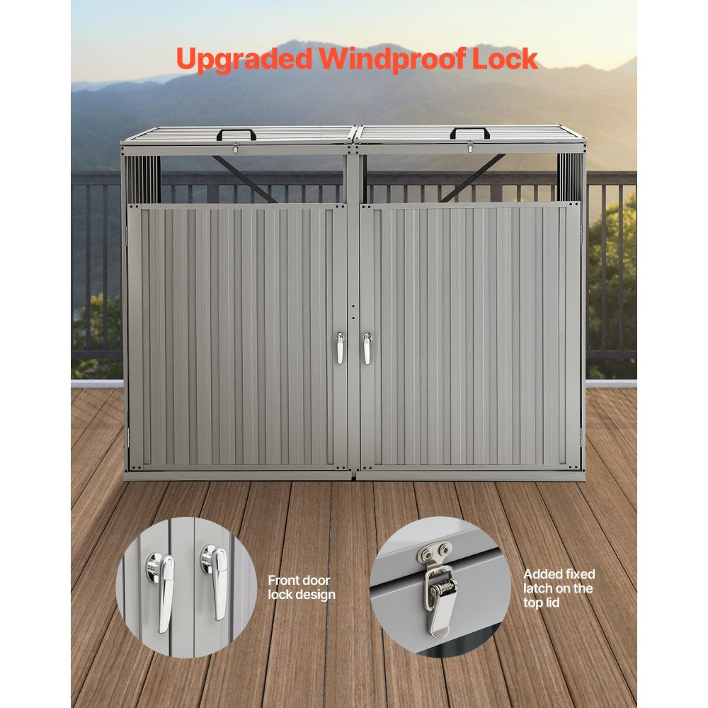 ZY-2X240L-0.23 - Galvanized Steel Trash Can Storage Shed with Locks & Ramp