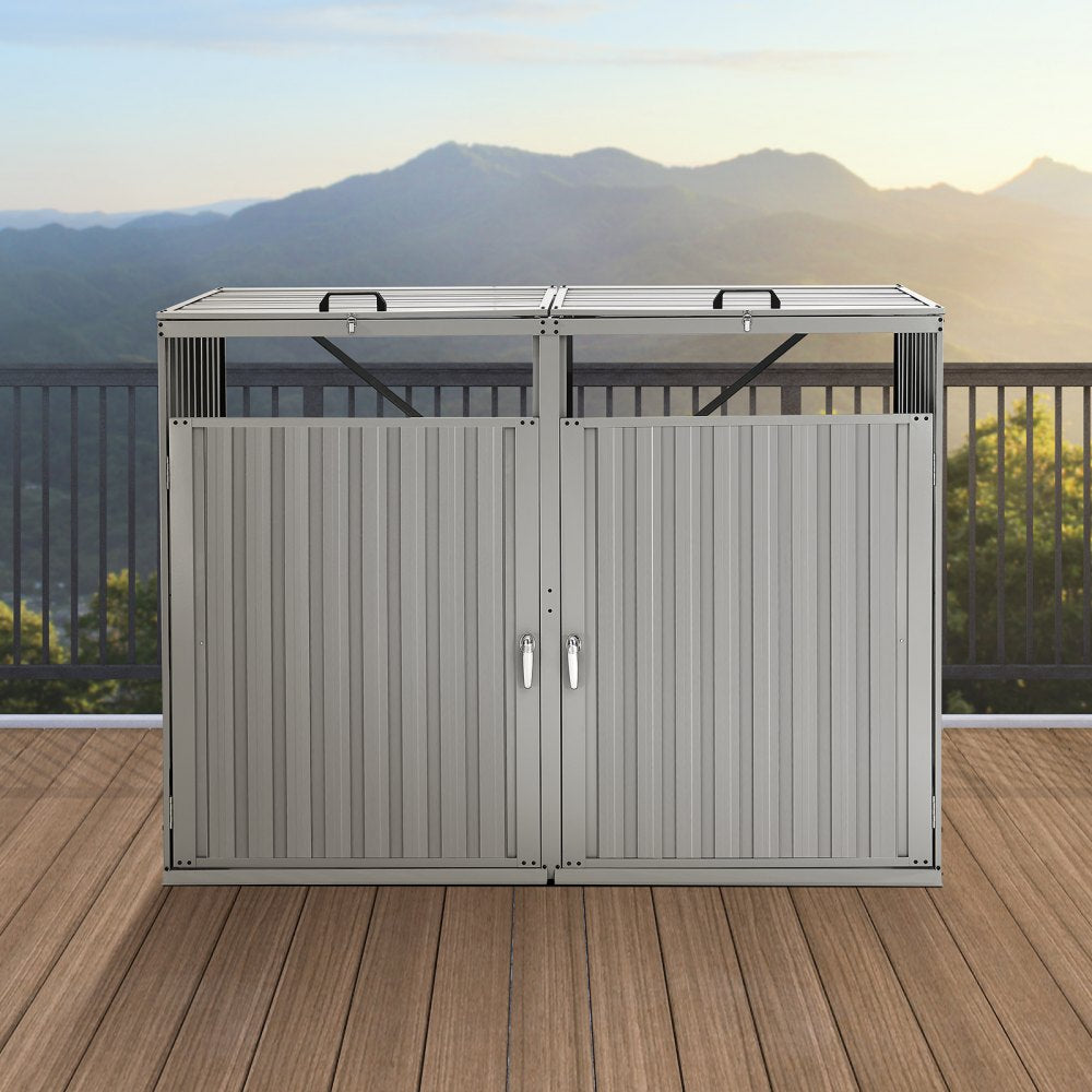 ZY-2X240L-0.23 - Galvanized Steel Trash Can Storage Shed with Locks & Ramp