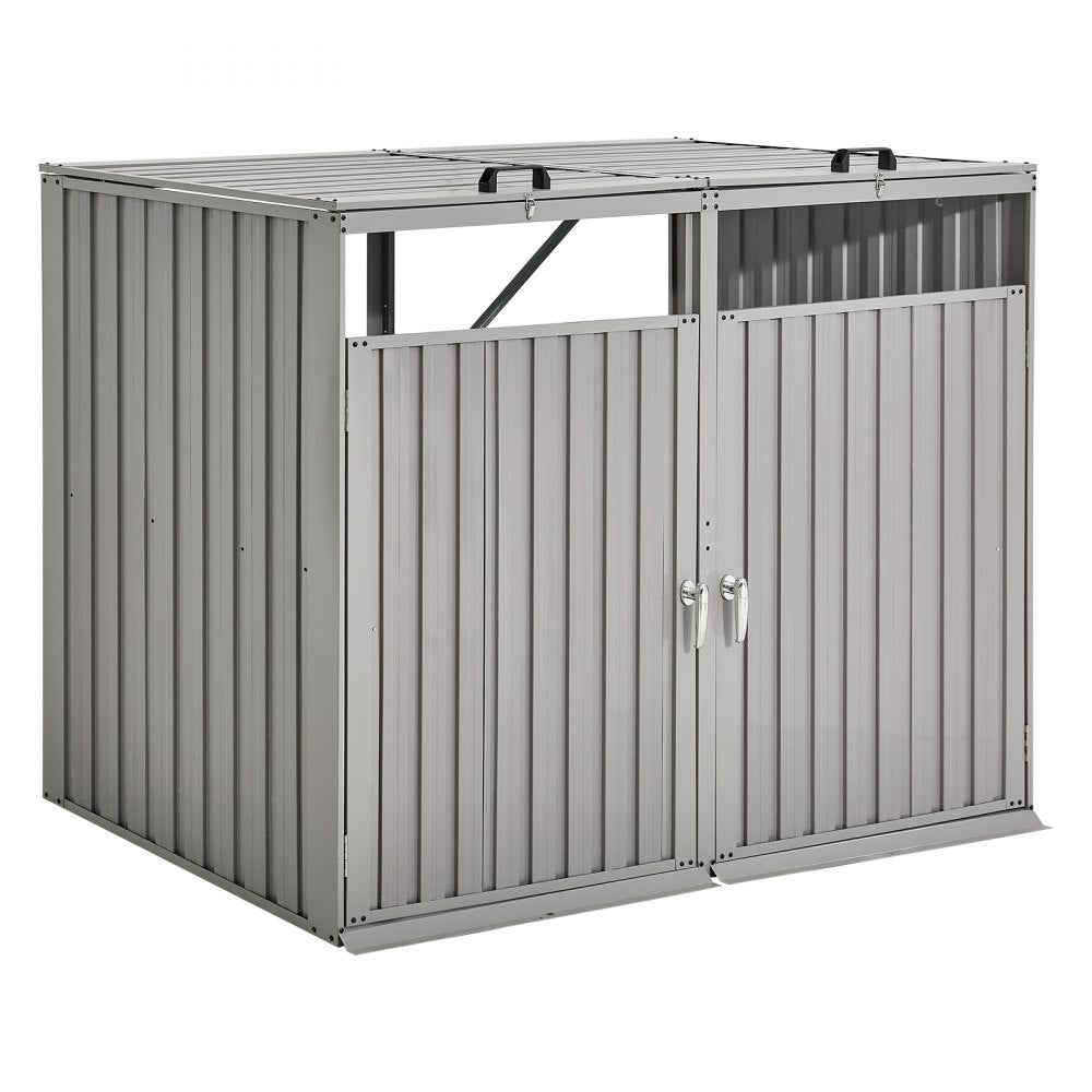 ZY-2X240L-0.23 - Galvanized Steel Trash Can Storage Shed with Locks & Ramp