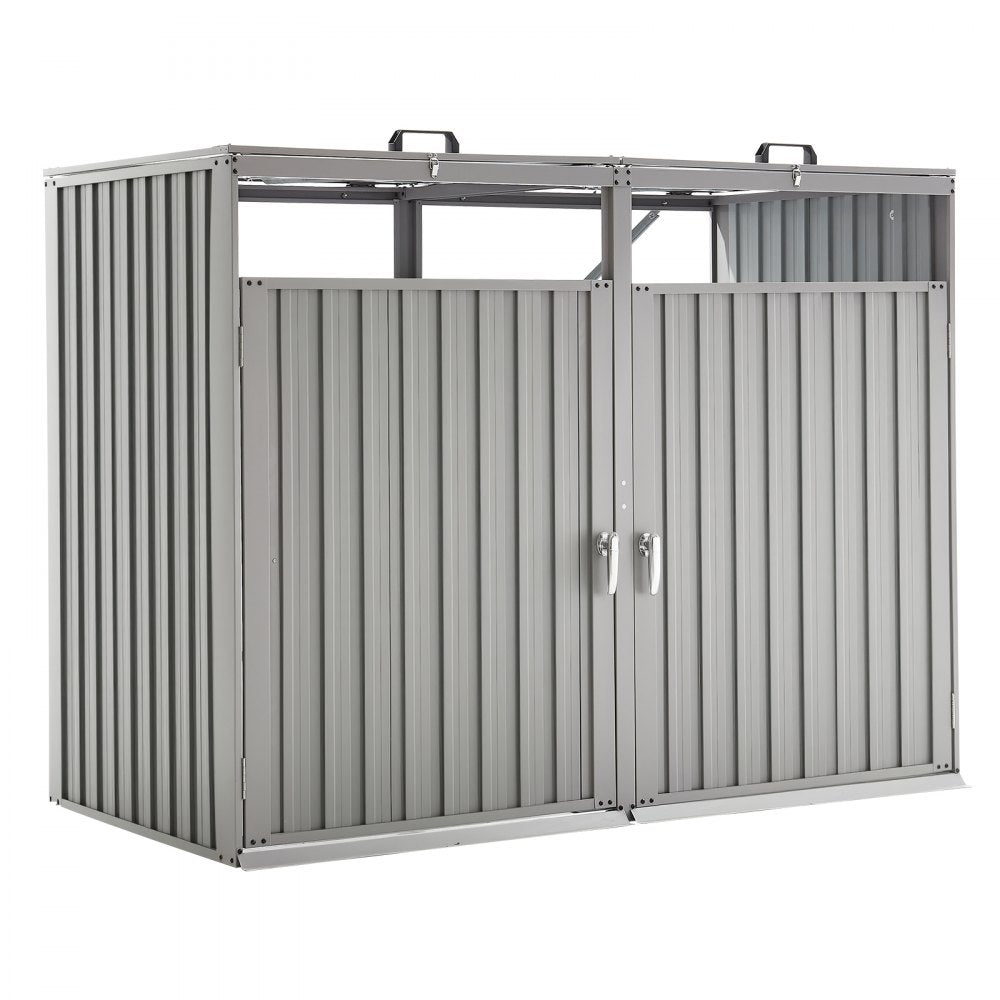 ZY-2X240L-0.23 - Galvanized Steel Trash Can Storage Shed with Locks & Ramp
