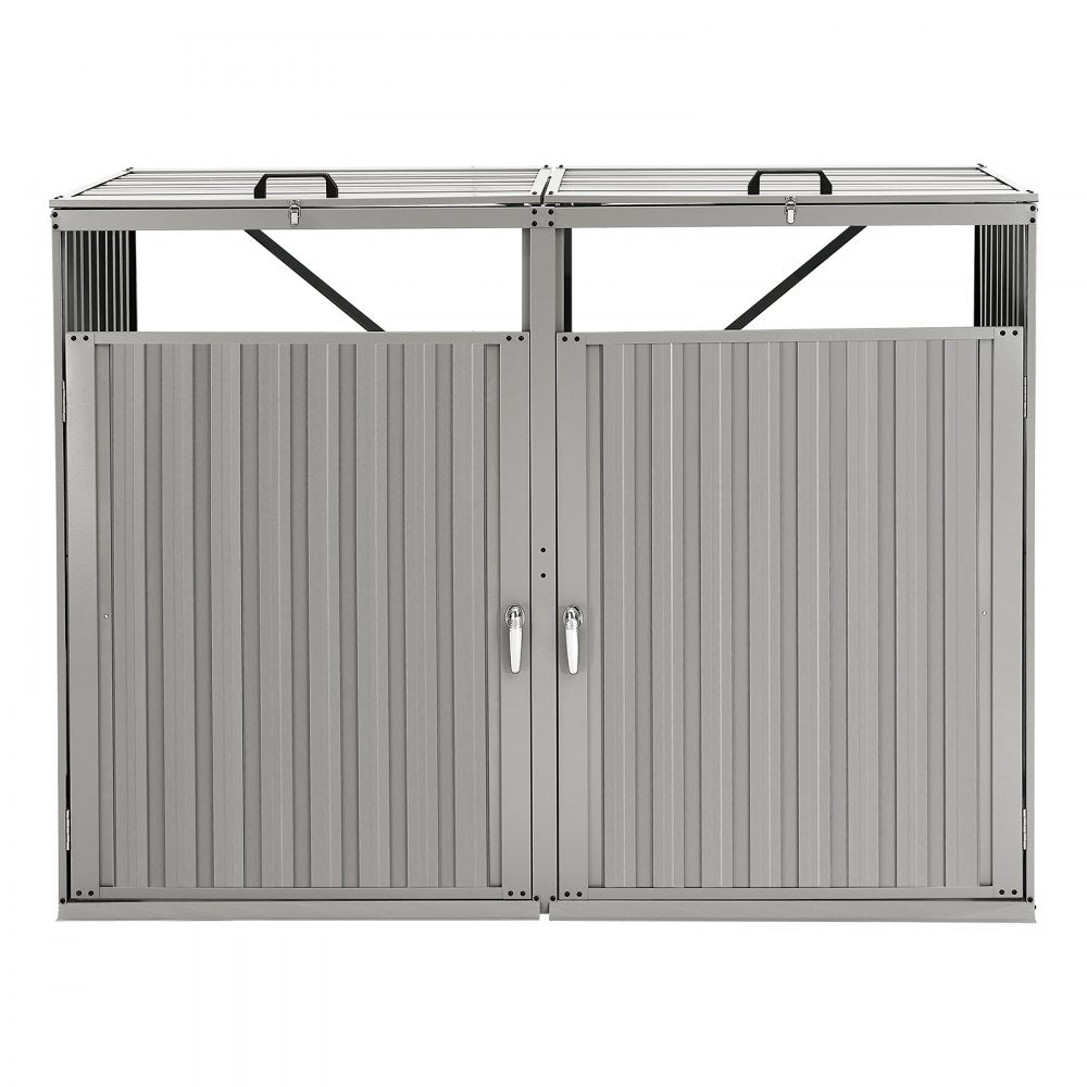 ZY-2X240L-0.23 - Galvanized Steel Trash Can Storage Shed with Locks & Ramp
