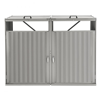 ZY-2X240L-0.23 - Galvanized Steel Trash Can Storage Shed with Locks & Ramp