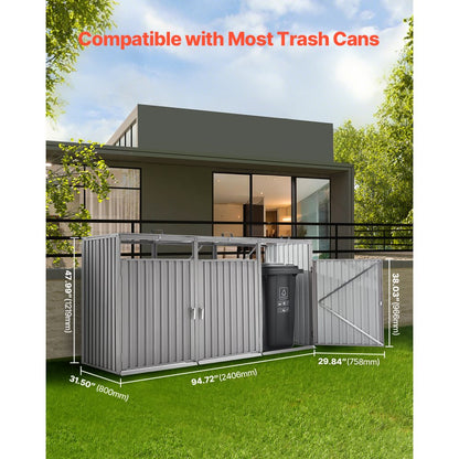 ZY-3X240L-0.23 - Durable Galvanized Trash Can Shed with Ramp & Metal Locks