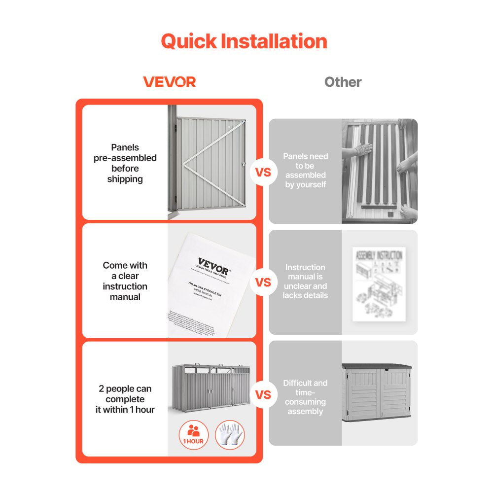 ZY-3X240L-0.23 - Durable Galvanized Trash Can Shed with Ramp & Metal Locks