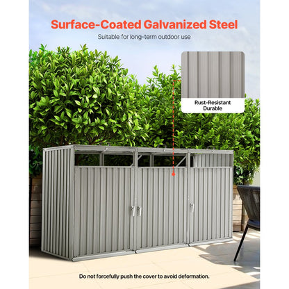 ZY-3X240L-0.23 - Durable Galvanized Trash Can Shed with Ramp & Metal Locks