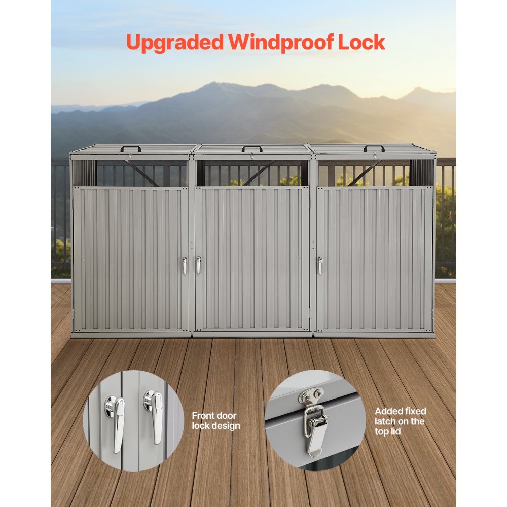 ZY-3X240L-0.23 - Durable Galvanized Trash Can Shed with Ramp & Metal Locks