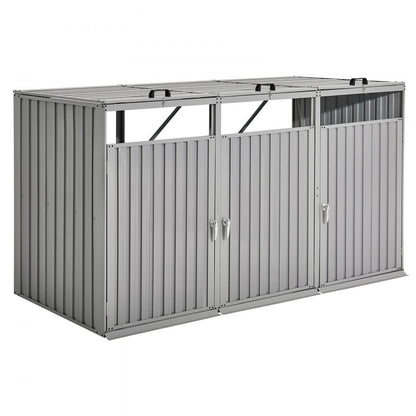 ZY-3X240L-0.23 - Durable Galvanized Trash Can Shed with Ramp & Metal Locks