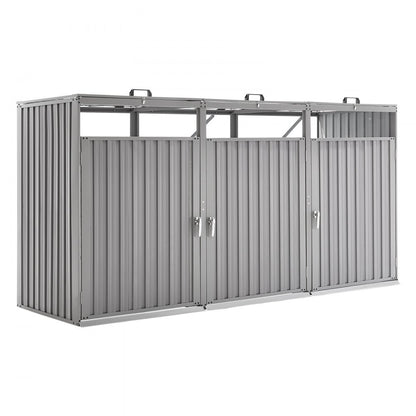 ZY-3X240L-0.23 - Durable Galvanized Trash Can Shed with Ramp & Metal Locks