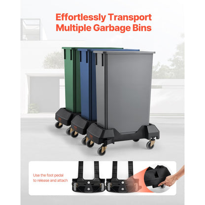 XDL-90A-D - Heavy-Duty Trash Can Dolly with 3" Swivel Wheels