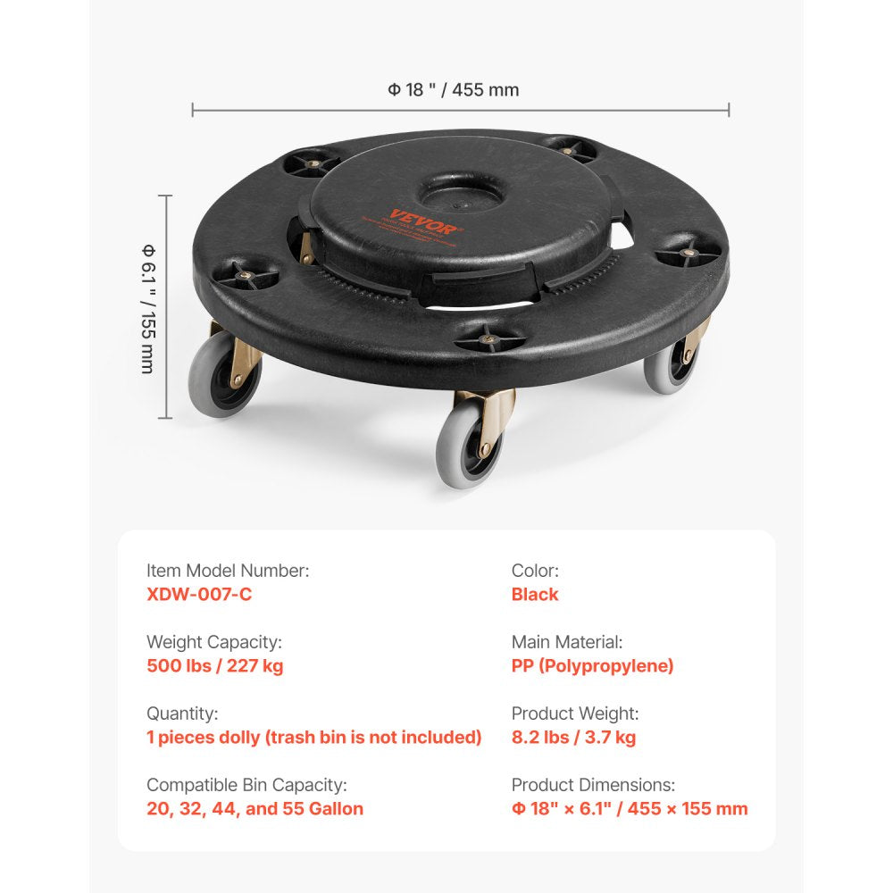 XDW-007-C - 500lbs Trash Can Dolly for 20-55 Gallon Bins