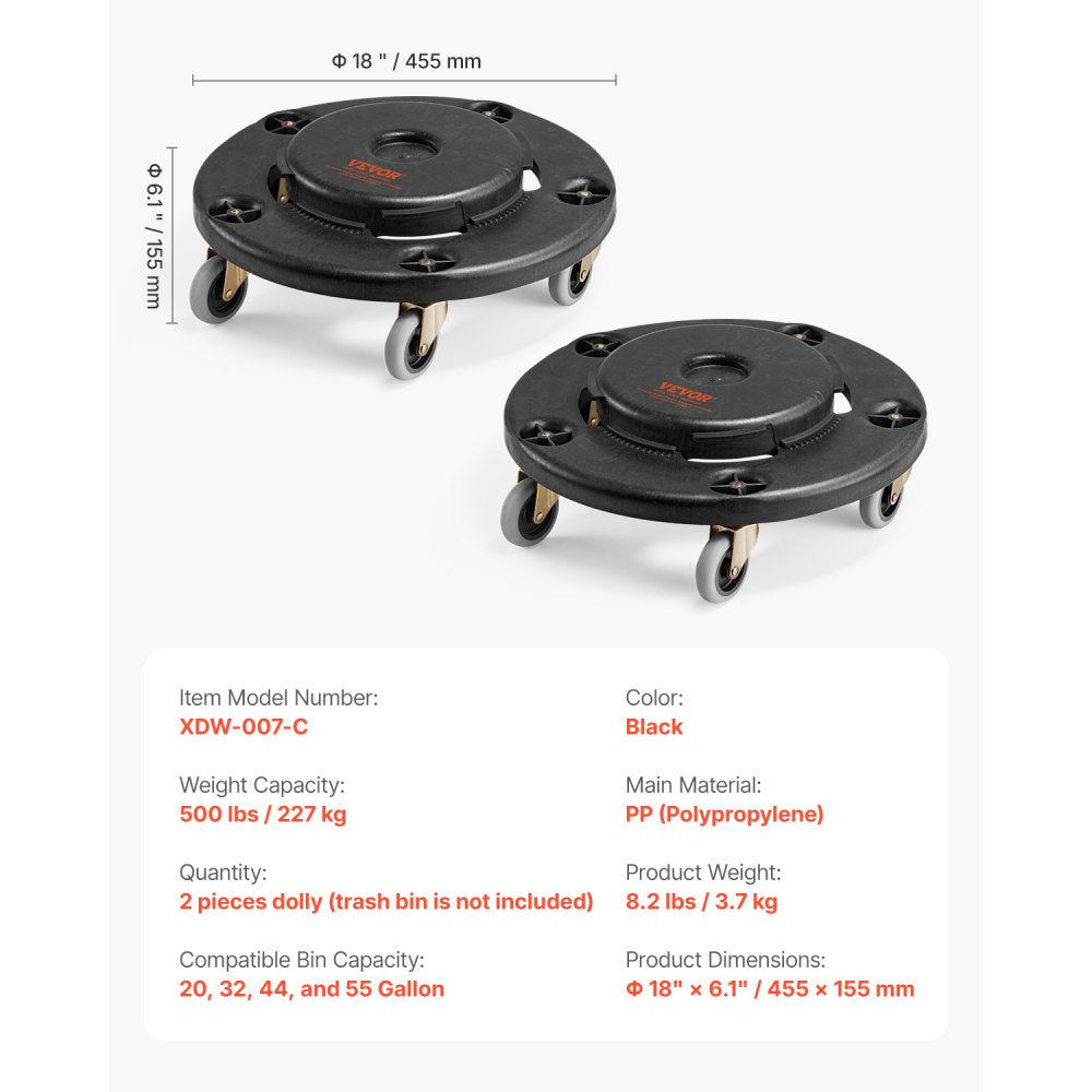 XDW-007-C - Heavy-Duty Trash Can Dolly for 20-55 Gallon Bins
