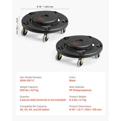 XDW-007-C - Heavy-Duty Trash Can Dolly for 20-55 Gallon Bins