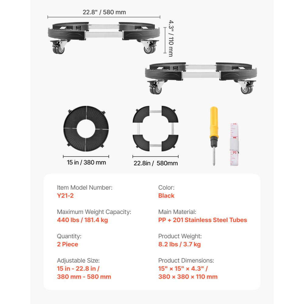 Y21-2 - Heavy-Duty 440lbs Trash Can Dolly with 6-Position Height Adjustment