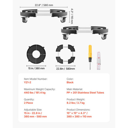 Y21-2 - Heavy-Duty 440lbs Trash Can Dolly with 6-Position Height Adjustment