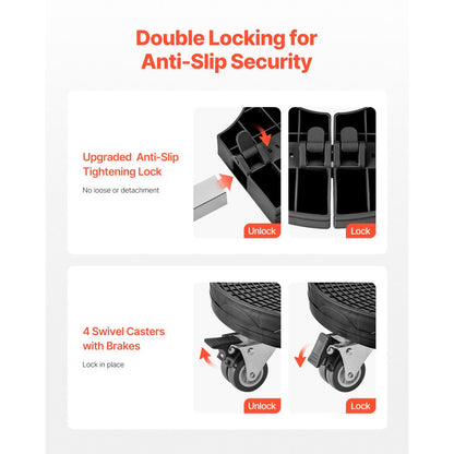 Y21-1 - Adjustable 15"-22.8" Heavy Duty Trash Can Dolly with Lockable Wheels