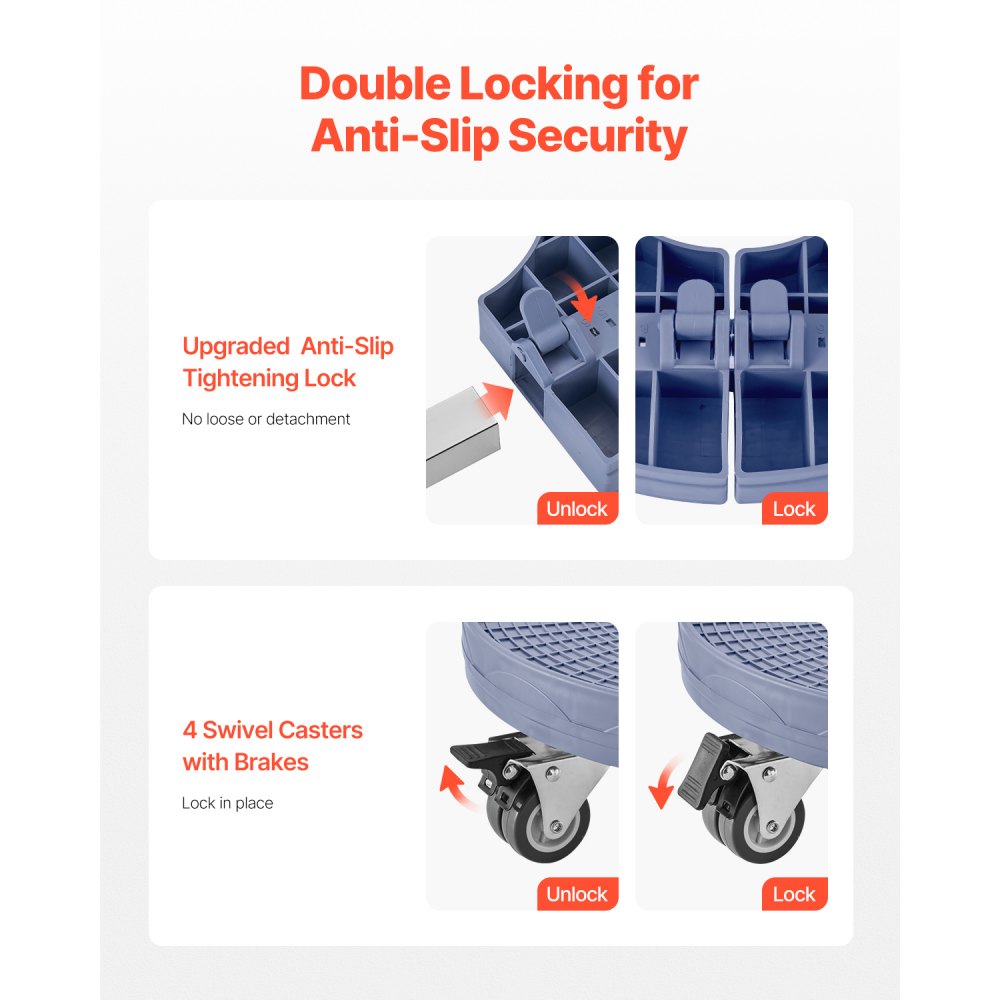 Y02-1 - Adjustable 15"-22.8" Heavy-Duty Trash Can Dolly with Lockable Casters