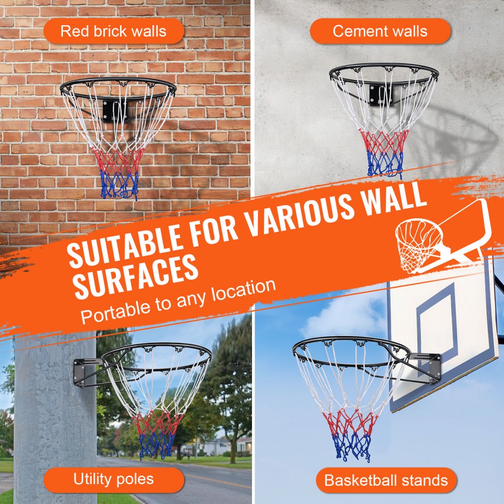 M-R1S - Durable 18" VEVOR Steel Basketball Rim for Indoor/Outdoor Play