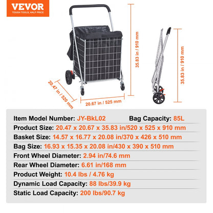 JY-BkL02 - 200 lbs Max Load Folding Cart with Swivel Wheels