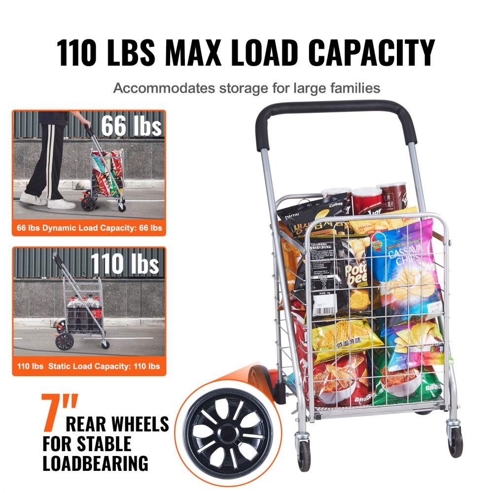 JY-BkM - Compact 110 lbs Capacity Folding Cart for Groceries & Laundry