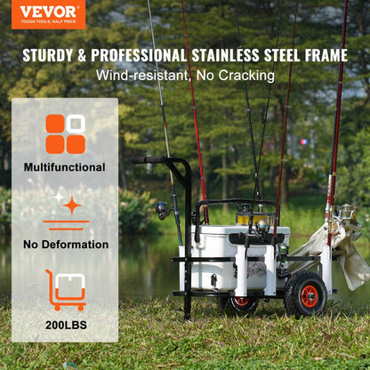 YK-200 - Heavy-Duty Beach Fishing Cart with 200 lbs Capacity & 11-Inch Tires