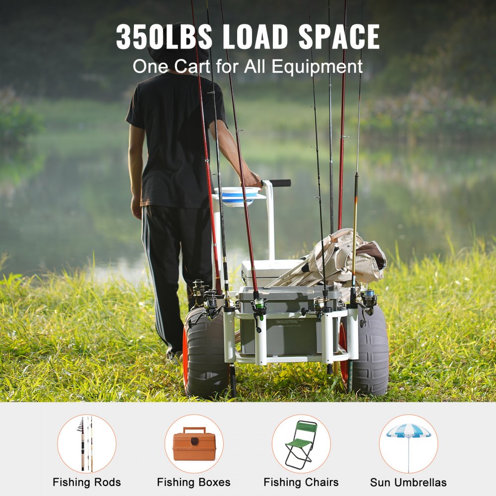 YK-400 - 41.5" Aluminum Fishing Cart with 350 lbs Capacity & 16" Wheels