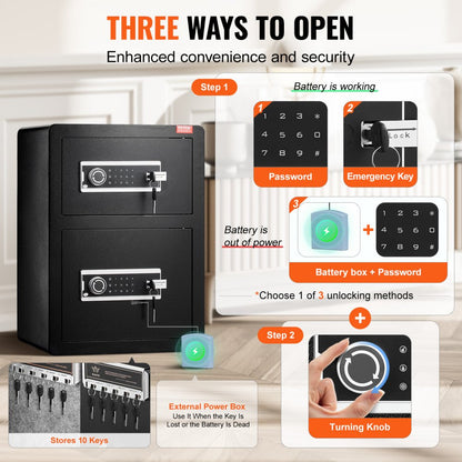 SS-590SM - Secure Double Door Safe Box with LED Light & Adjustable Divider