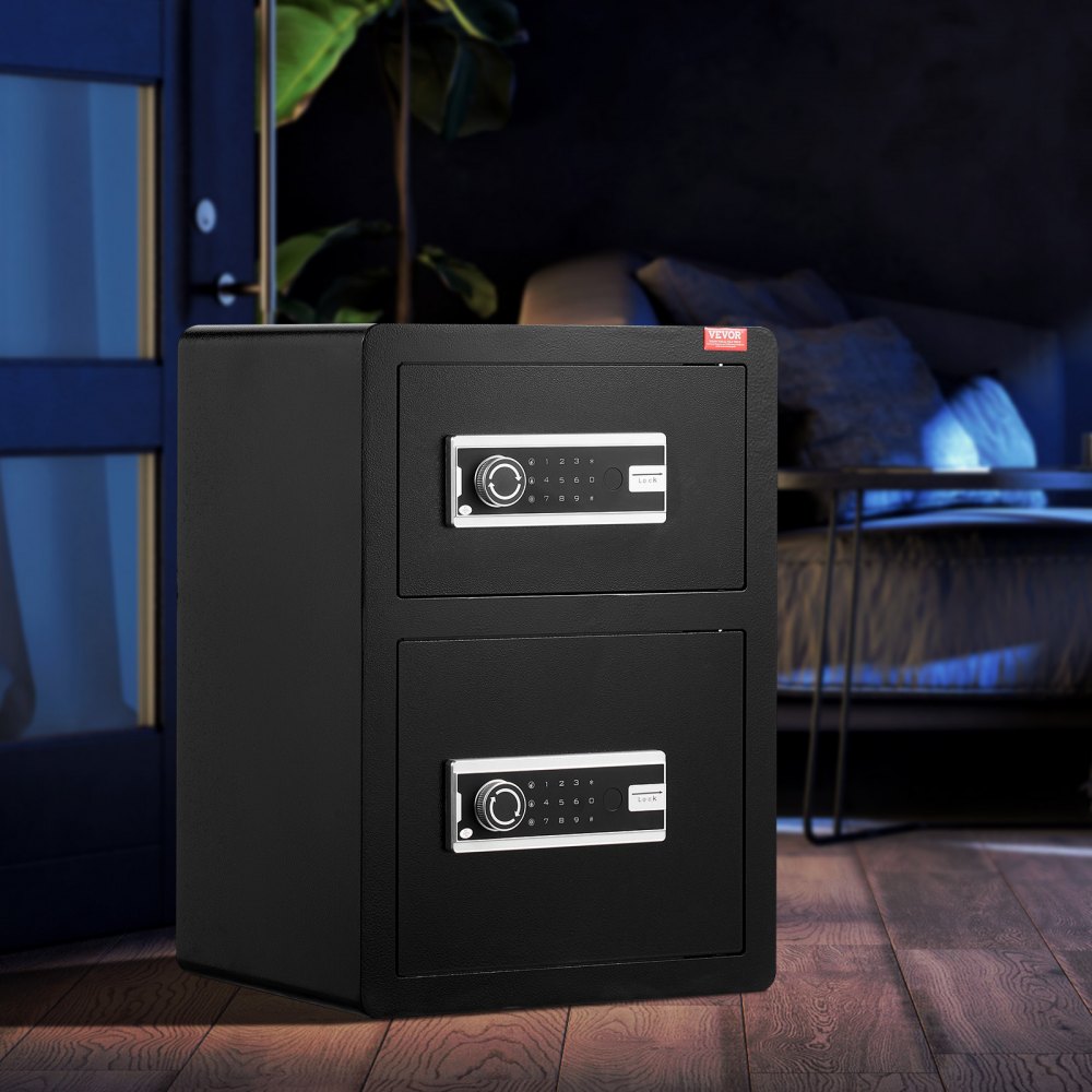 Double Container Safe SS-590SM - Secure Double Door Safe Box with LED Light & Adjustable Div ...