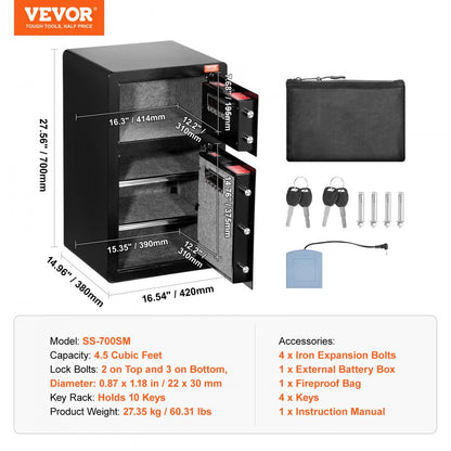 SS-700SM - VEVOR 4.5 cu.ft Fireproof Safe Box with Key Lock