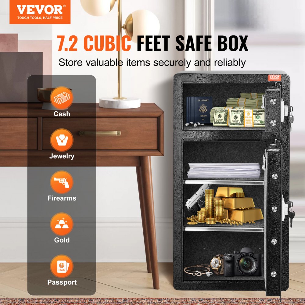 SS-900SM - VEVOR Double Door Safe Box with Key & Password Access