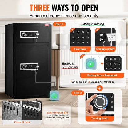 SS-900SM - VEVOR Double Door Safe Box with Key & Password Access